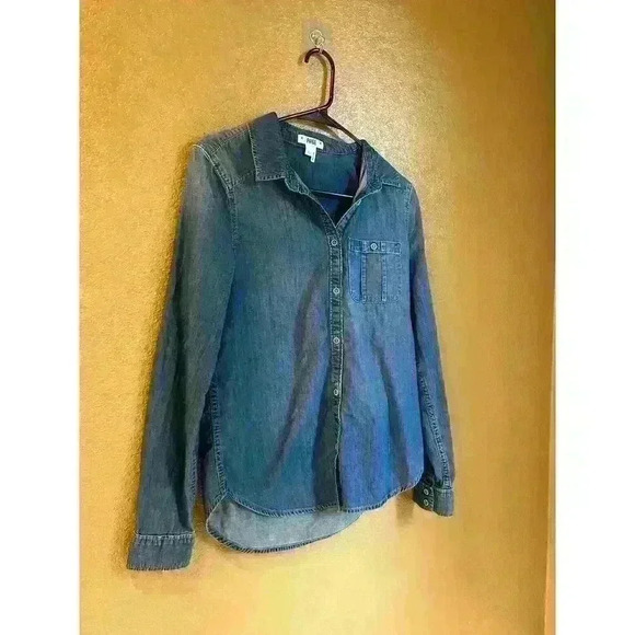 Paige denim long sleeved button up collared fall blouse size xs women’s blue - Picture 1 of 8